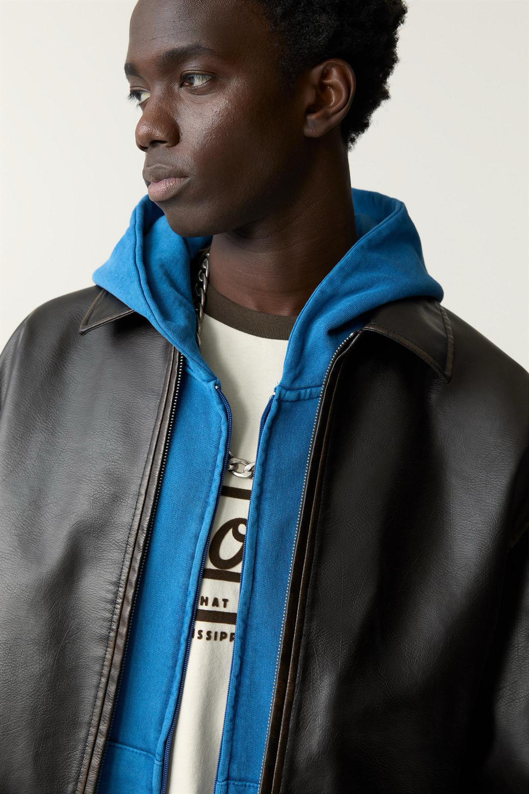 JACKET FAUX LEATHER BROWN ZIP P&B