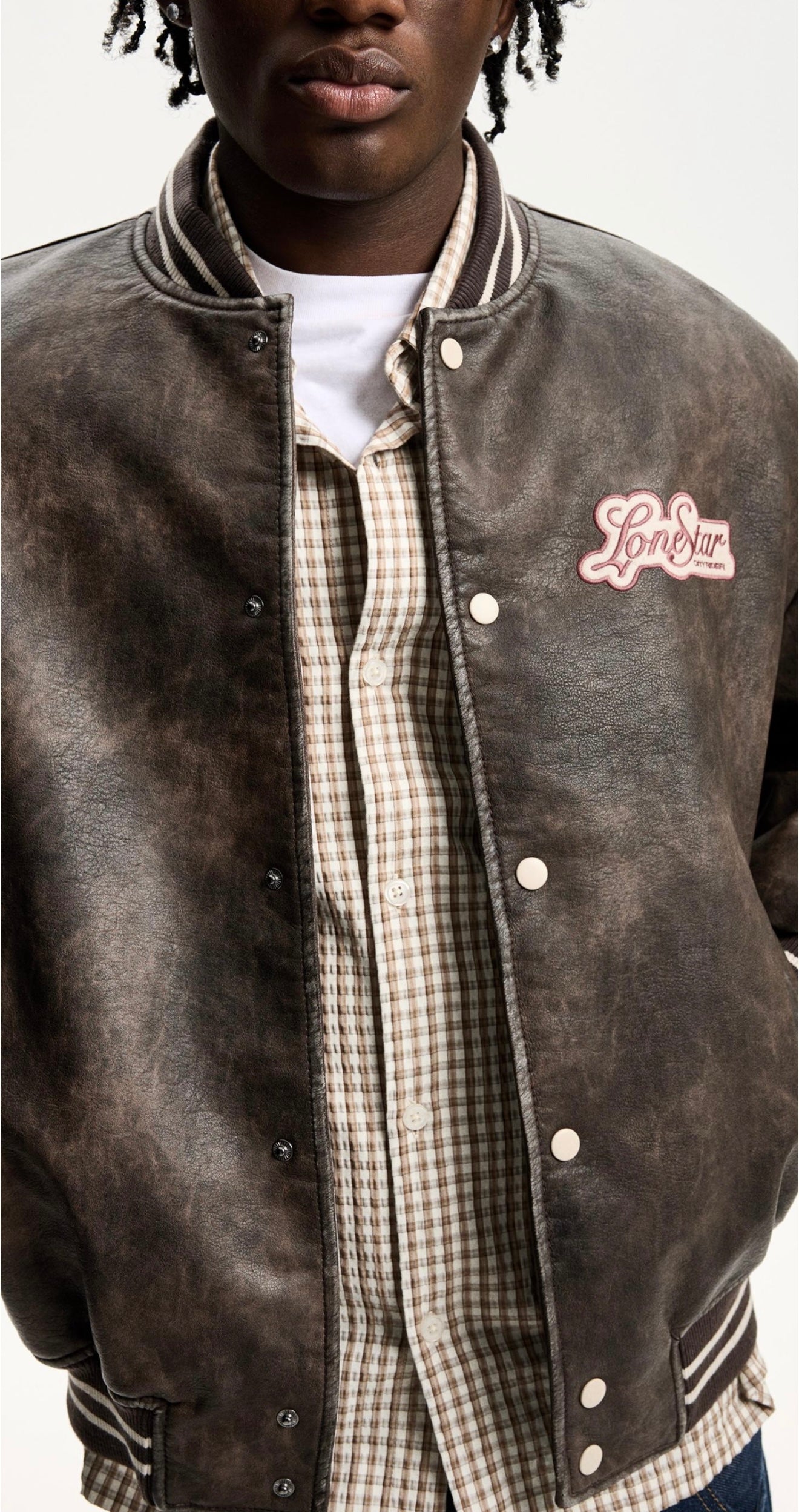 FAUX LEATHER BOMBER JACKET BROWN BERSHKA