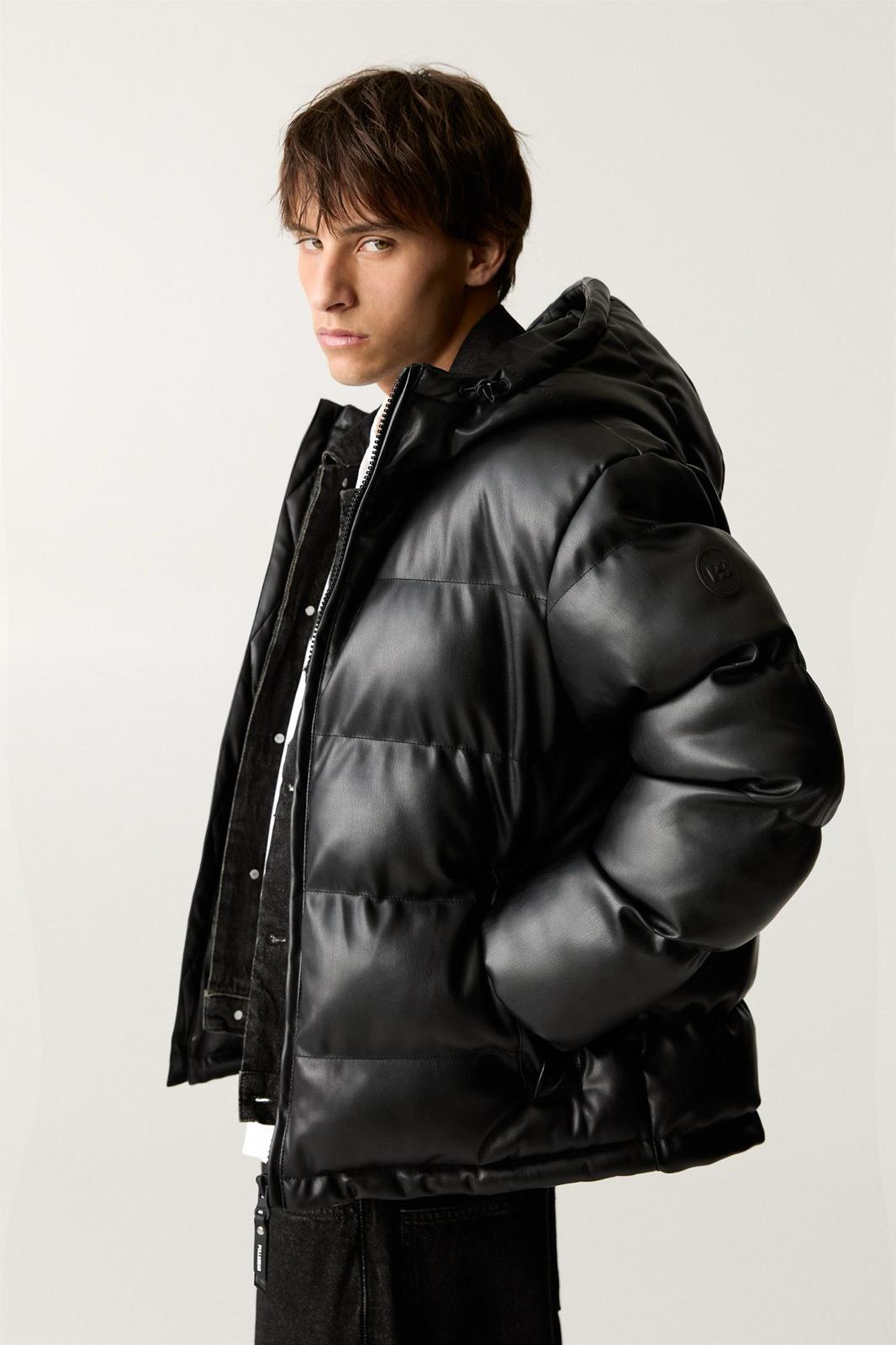 FAUX LEATHER PUFER JACKET STWD P&B