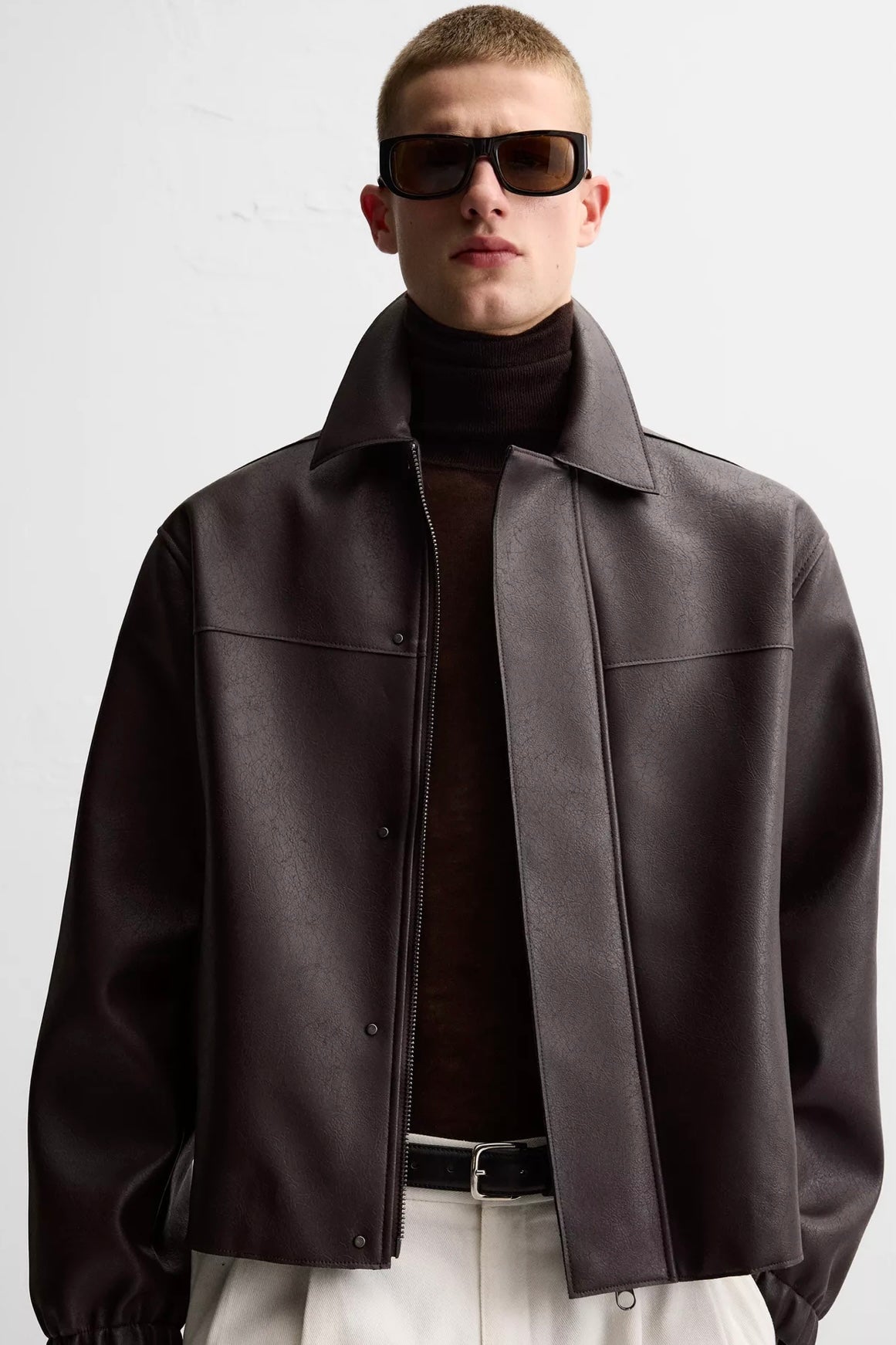 LEATHER EFFECT JACKET BURGUNDY ZARA