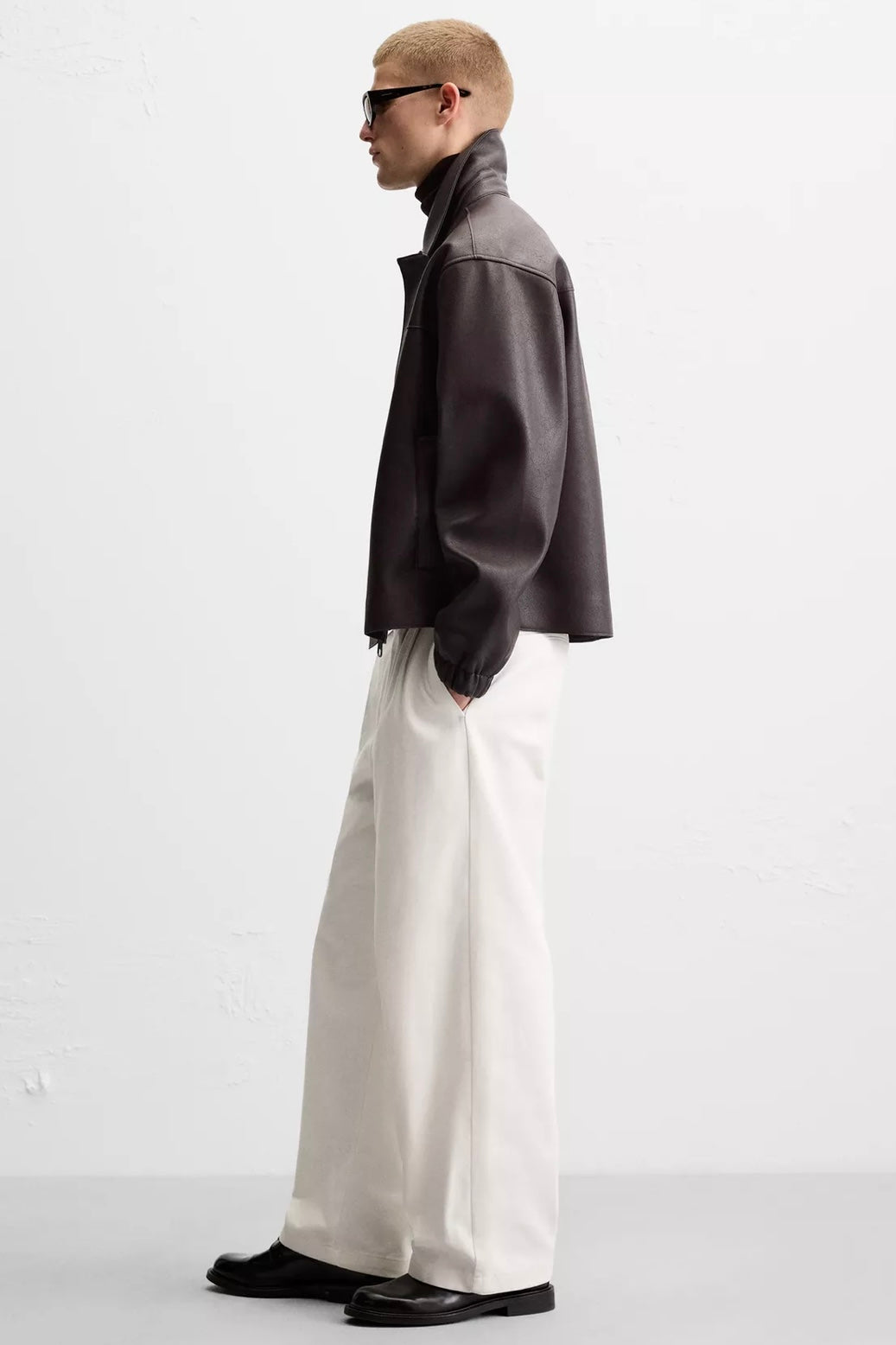 LEATHER EFFECT JACKET BURGUNDY ZARA