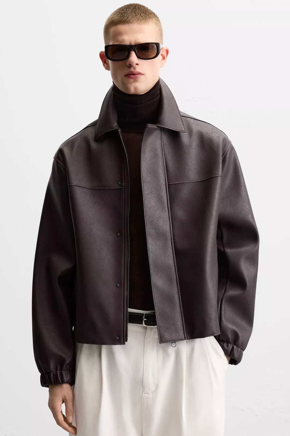 LEATHER EFFECT JACKET BURGUNDY ZARA