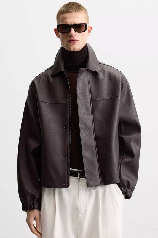 LEATHER EFFECT JACKET BURGUNDY ZARA