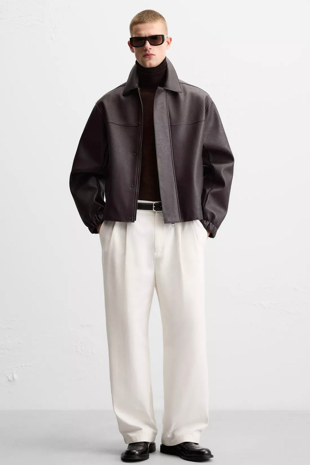 LEATHER EFFECT JACKET BURGUNDY ZARA