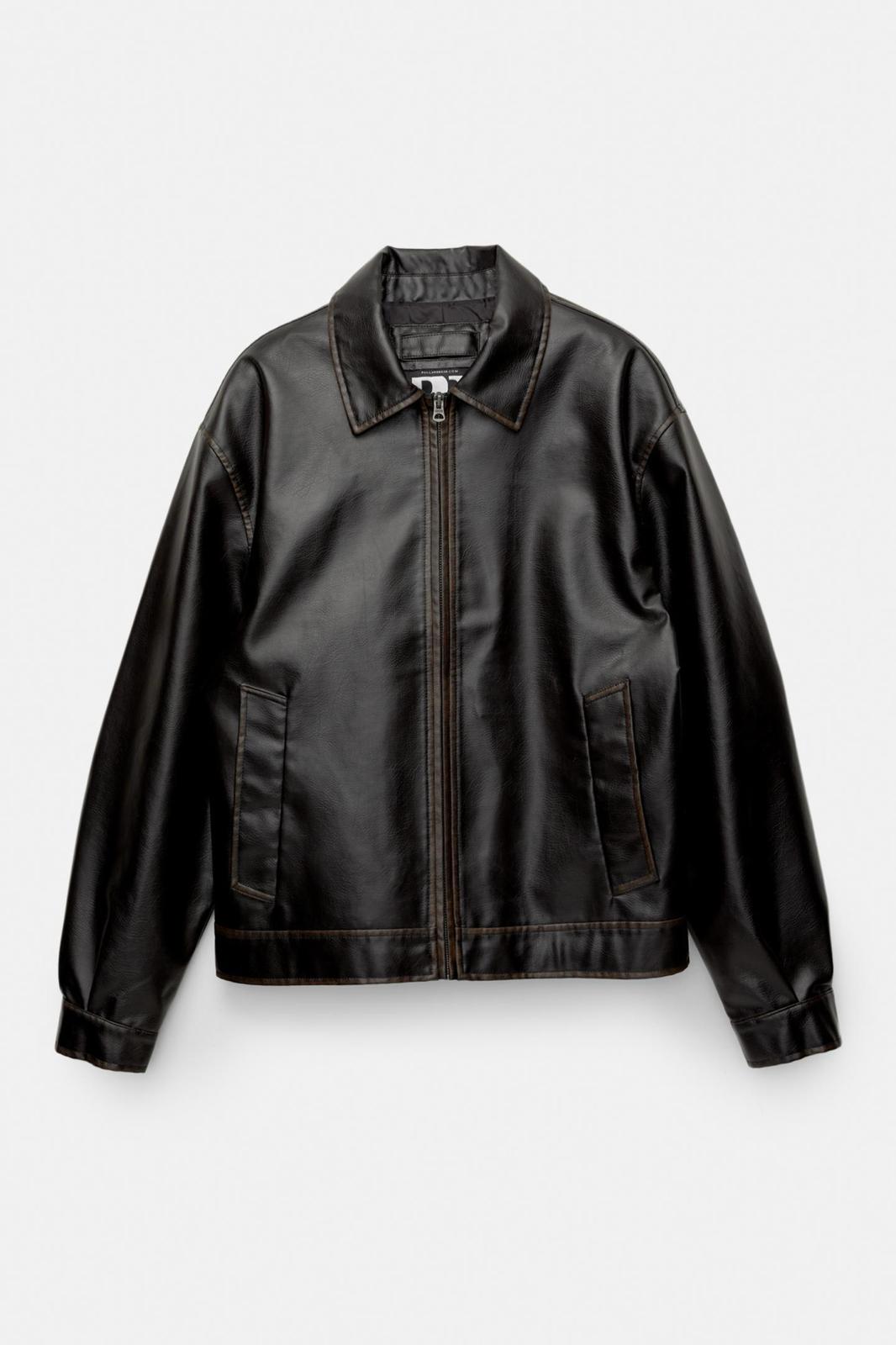 JACKET FAUX LEATHER BROWN ZIP P&B