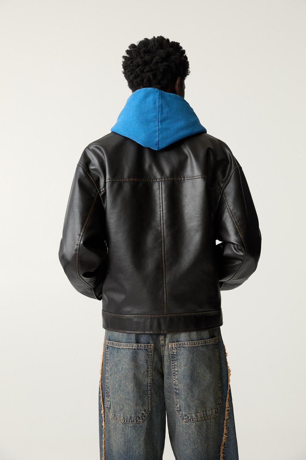 JACKET FAUX LEATHER BROWN ZIP P&B