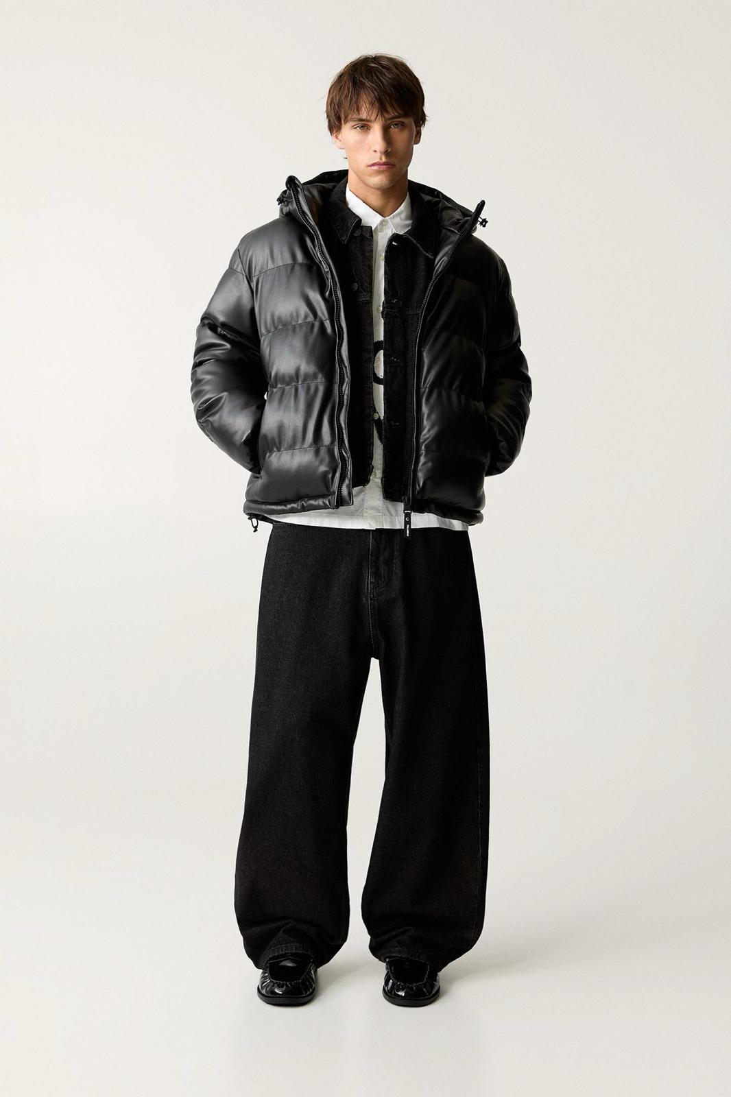 FAUX LEATHER PUFER JACKET STWD P&B