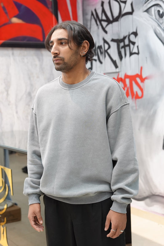 SWEATSHIRT WASHED GREY V70-107